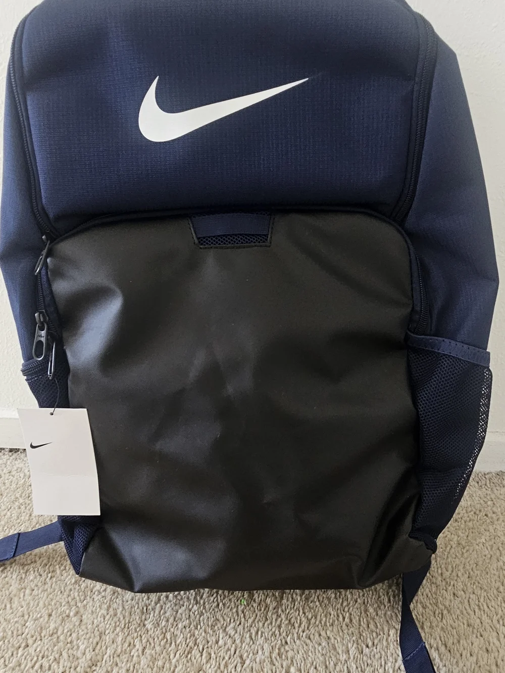 XL Nike Navy and Black Men's Athletic Backpack with White Swoosh